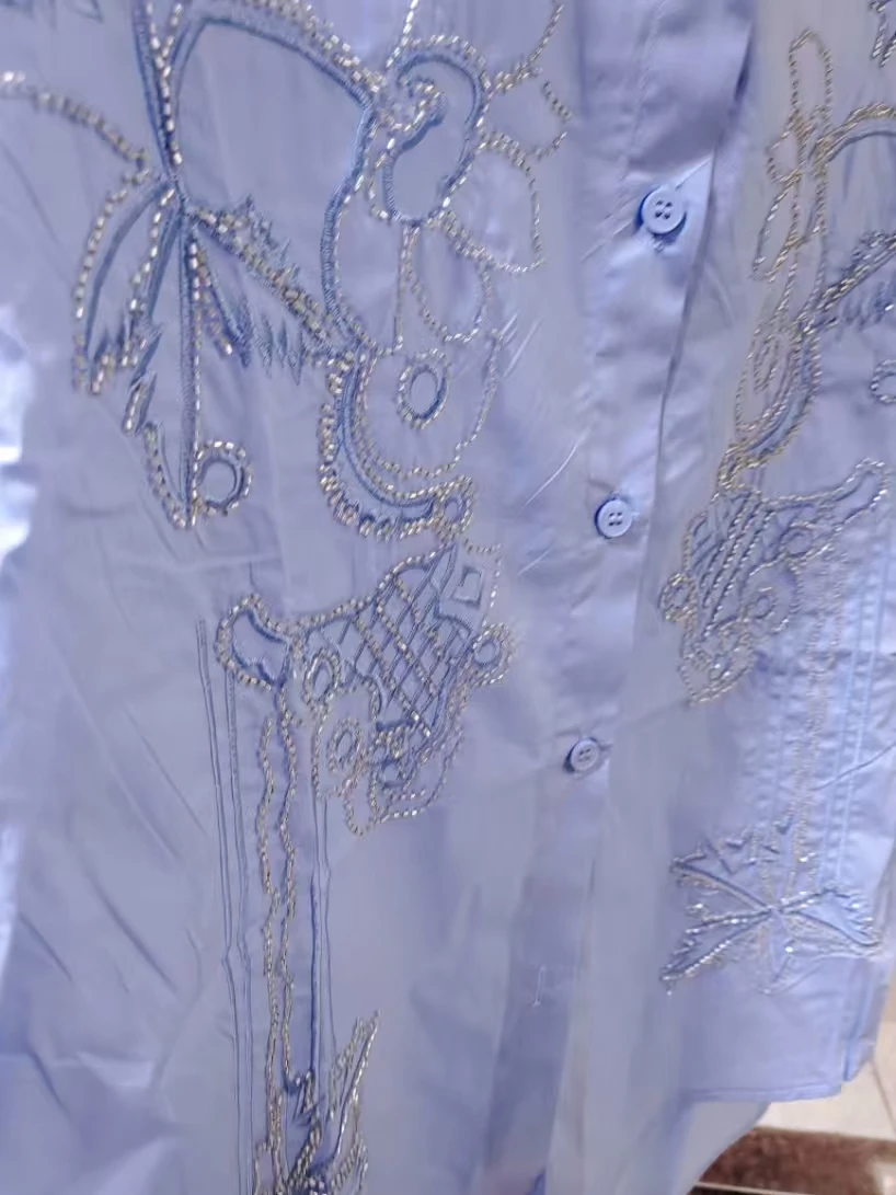 Bling Pailletten Stickerei Party Shirts & Blusen für Damen Bluse aus reiner Baumwolle Mädchen Damen Mittellanges Freizeithemd Camisas