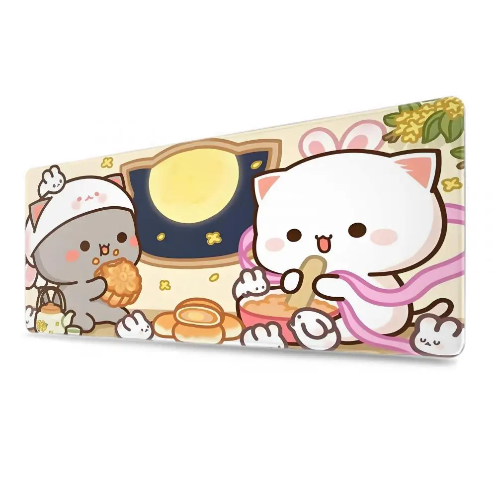 Cute Cat Peach Mouse Pad Non-Slip Rubber Pink and White Mousepad Desk Accessory Thick 3mm Office Gamer Accessories Desk Pad
