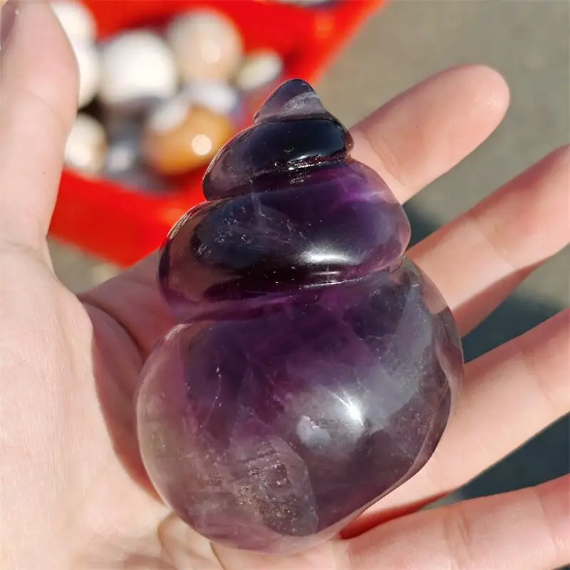 Natural Fluorite Seashell Carving Healing Reiki Figurine Crystal Carving Statue Crafts Home Decorat Gift 1PCS view 5