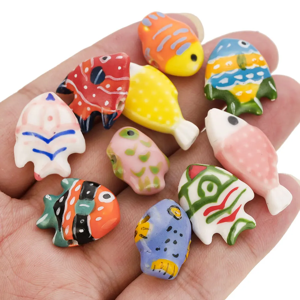 5pcs Colorful Ceramic Beads Hand Painted Animal Fish Loose Beads for Diy Women Cute Jewelry Earrings Necklace Making Accessories