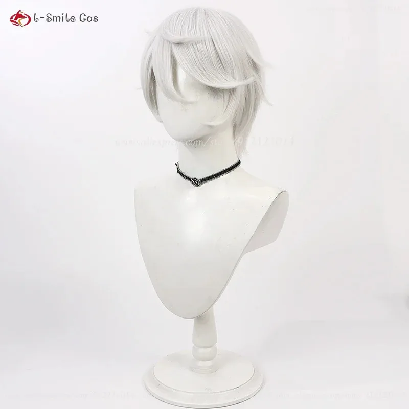 أنيمي نينا سيت تأثيري 30 سنتيمتر قصيرة الفضة الأبيض شعر مستعار مقاومة للحرارة الاصطناعية الشعر دور اللعب ازياء الباروكات للرجال والنساء