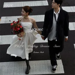 TULX Simple Silk Satin Korea Wedding Party Dresses Photo Shoot One-Shoulder Tea Length Bridal Gowns Corset Back Custom Made 2025