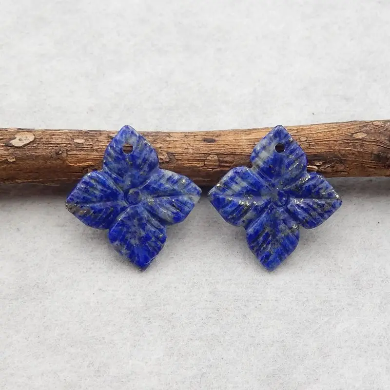 New 2023 Natural Stone Lapis Lazuli Handcarved Flower Beauty Jewelry Women Earrings Accessories 19x18x2mm 2g