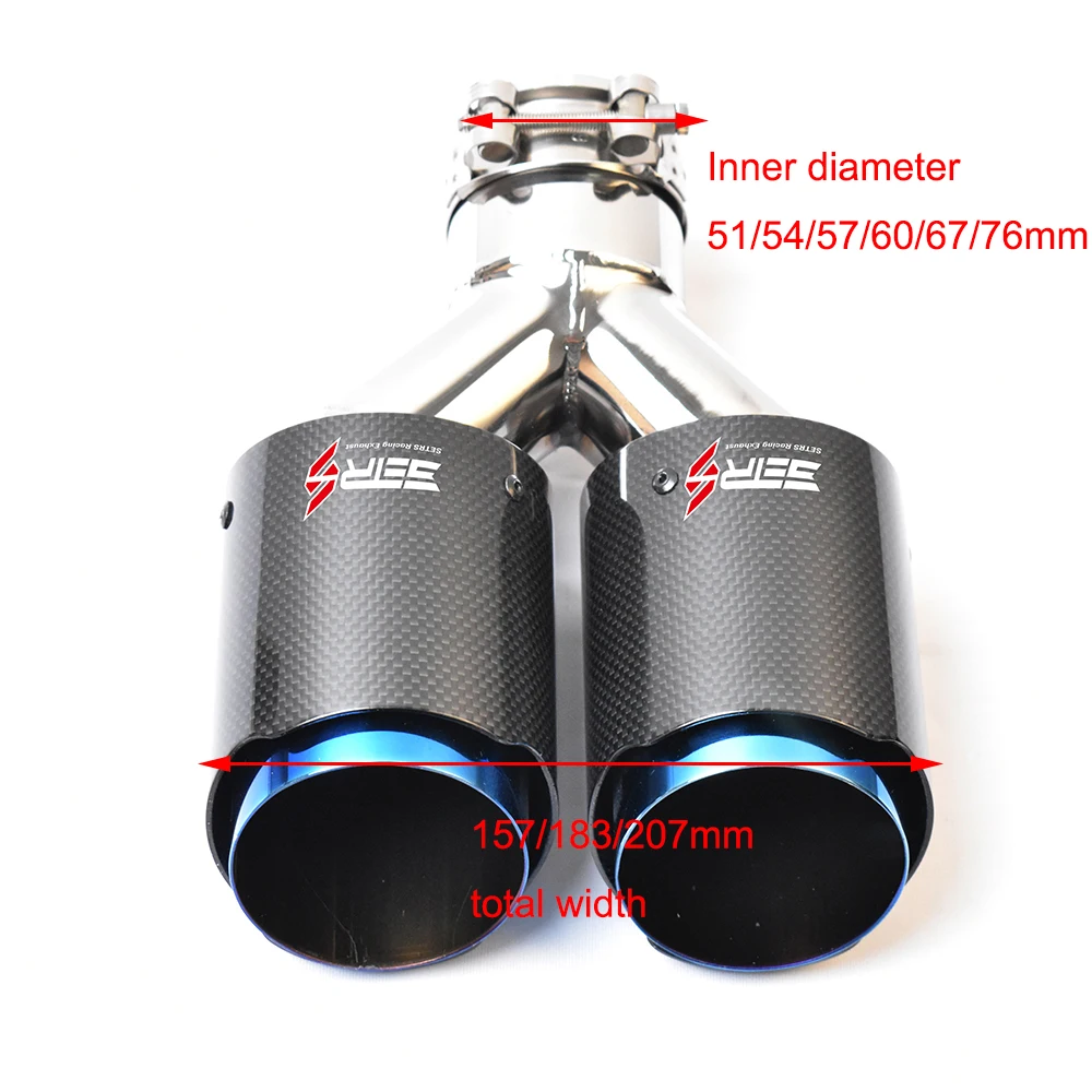 Setrs Double Universal Burnt Blue Car Muffler Tips Equal Length Glossy Fiber Carbon Modification Tail Pipe