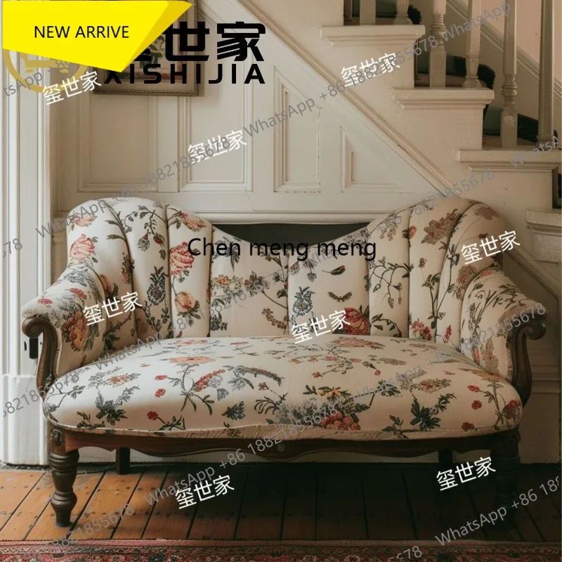 M178 American retro style solid wood sofa three-person printed fabric sofa living room furniture