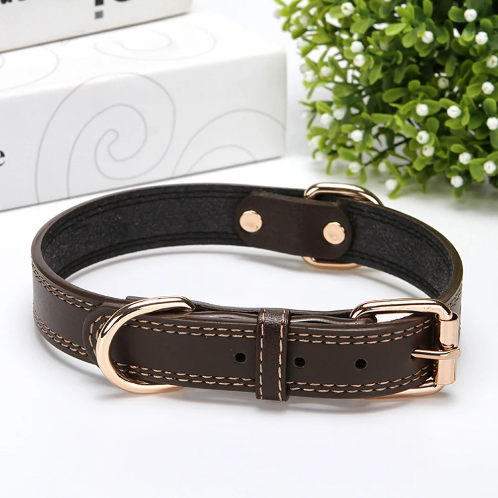 

Pet Adjustable Dog Collar Bell Rivet D-Ring Decor Coffee Size M Comfortable Large Pet Necklace Dog Necklace