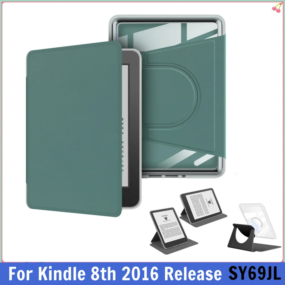 

PU Leather Smart Rotating Case for Kindle 8th Generation 2016 Release SY69JL Ebook Clear Transparent Acrylic Back Magnetic Cover
