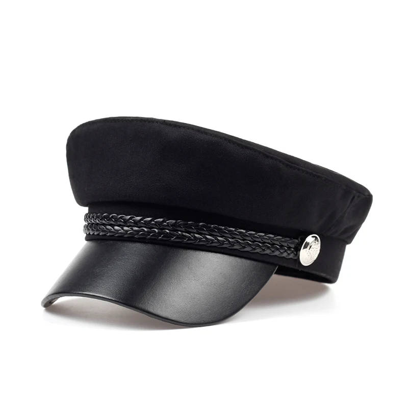 Fashion Women Hat Men Military Spring Autumn Sailor Hats Black Ladies Beret Caps Flat Top Captain Cap Travel Cadet Octagon