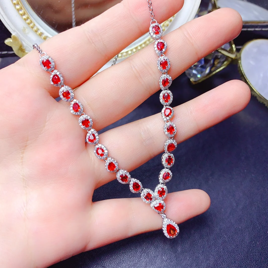 Deluxe 925 Sterling silver natural red sapphire bracelet Ladies color Beautiful special Christmas gift bag Mail boutique