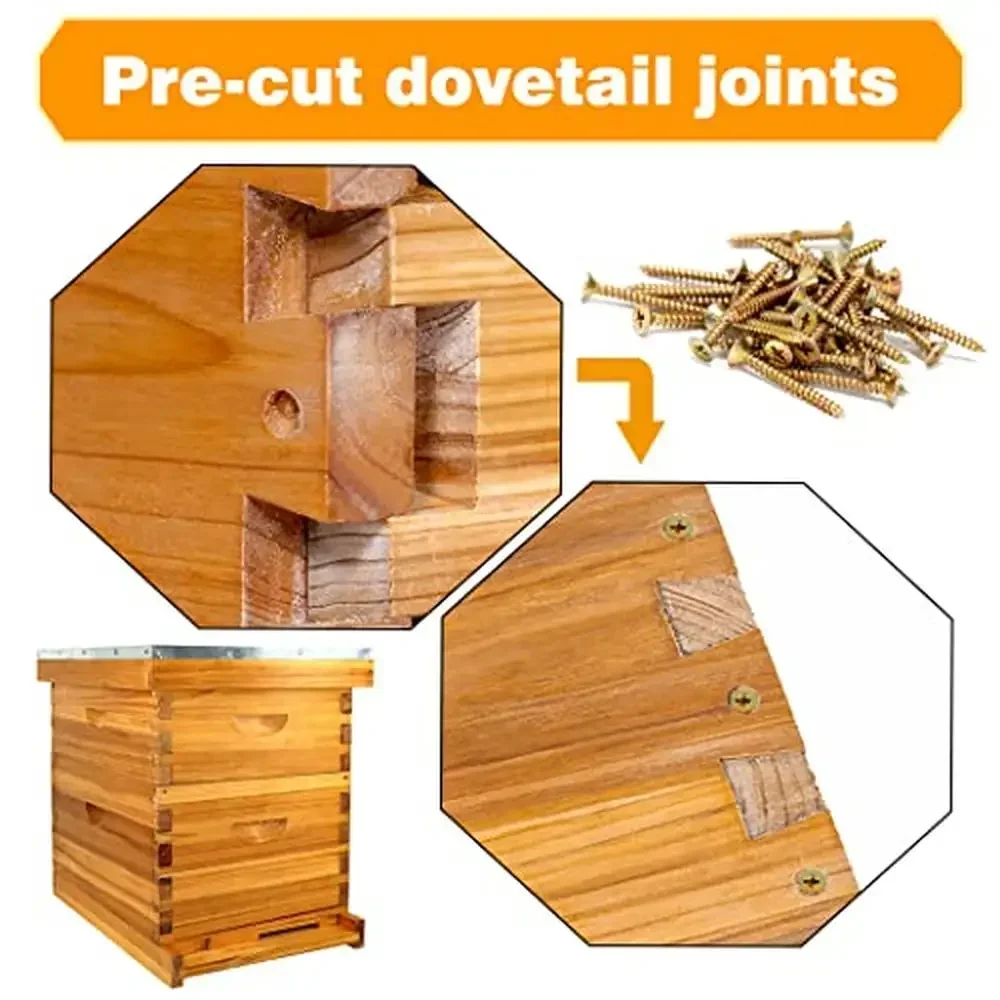 8 Frame Bee Hive Complete Beehive Kit Beeswax Coated Metal Top Dovetail Groove Design Easy Assembly Expandable Full Set with