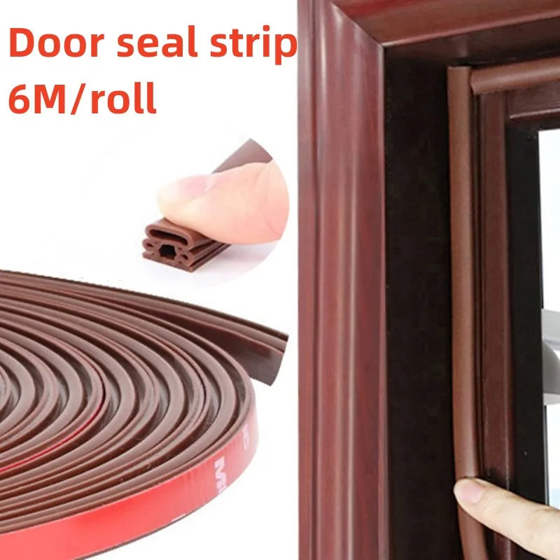 6M Door Window Self-adhesive Sealing Strip Keep Warm Dustproof Anti-collision Soundproof Silicone Rubber Door Gap Sealing Strip