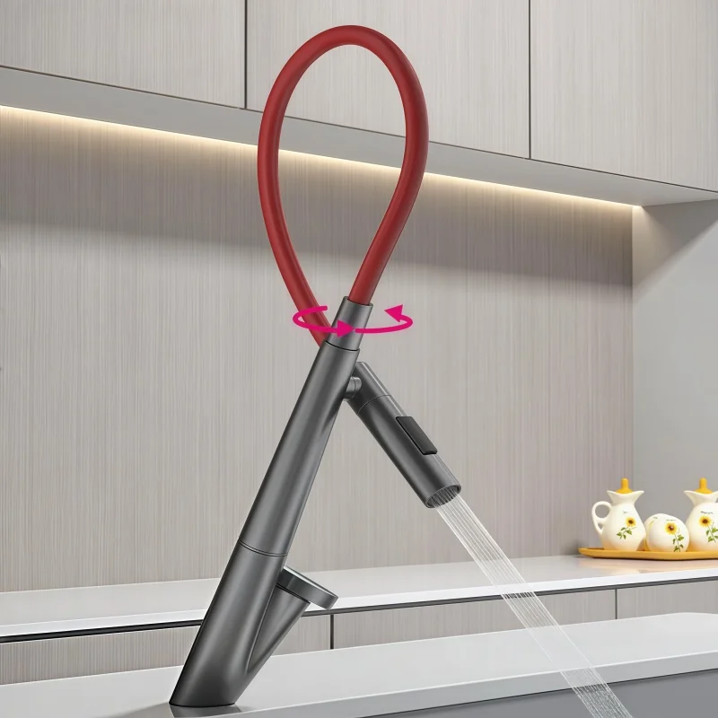 Kitchen Retractable Rotating Faucet All-Copper Sink Faucet Milky White Faucet for Dishwashing Sink