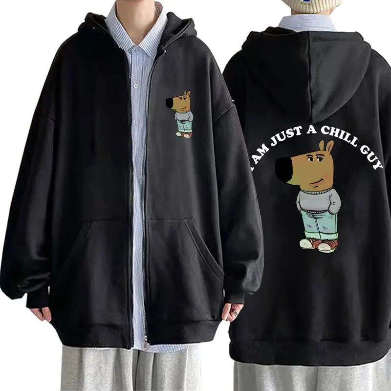 

I'm Just A Chill Guy Funny Meme Zipper Hoodie Men's Casual Loose Oversized Zip Up Jacket Men Women Fleece Cotton Zip Up Hoodies