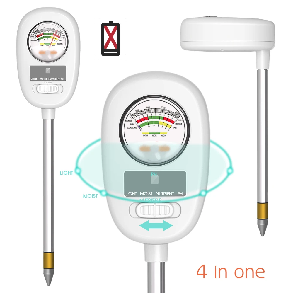 

Тестер почвы 4-в-1, измеритель влажности почвы, светильник питательных веществ, PH-детектор для фермы, бонсай, освежитель почвы растений, садовые инструменты