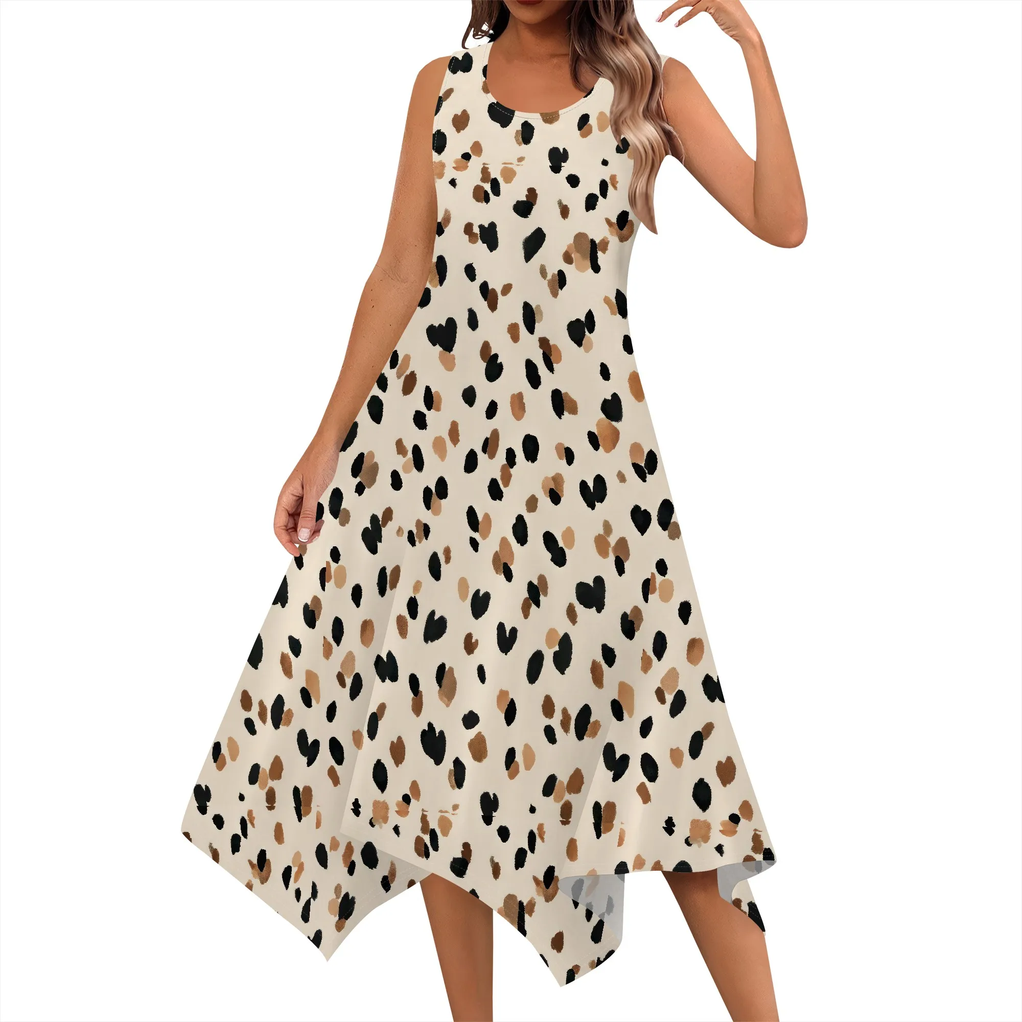 

Women Floral Summer Dress Casual Beach Dress Printed Tank Dress Pleated Front Long Dress