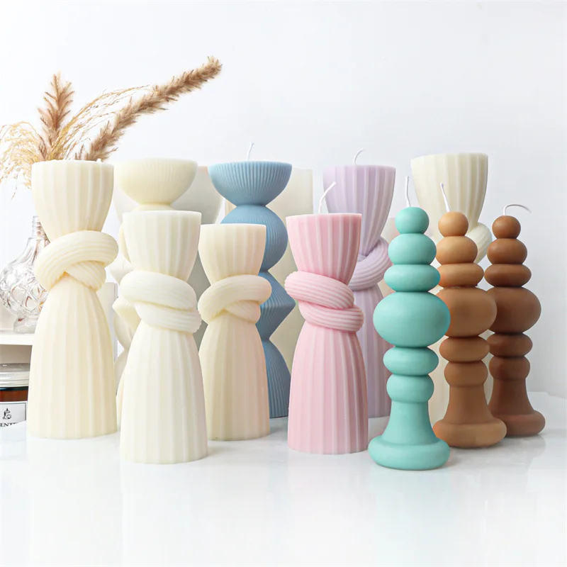 15-20cm Knot Stripe Cylindrical Candle Silicone Mold New Knot Stripe thick mold Geometric Shaped Spire silicone Mold home decor