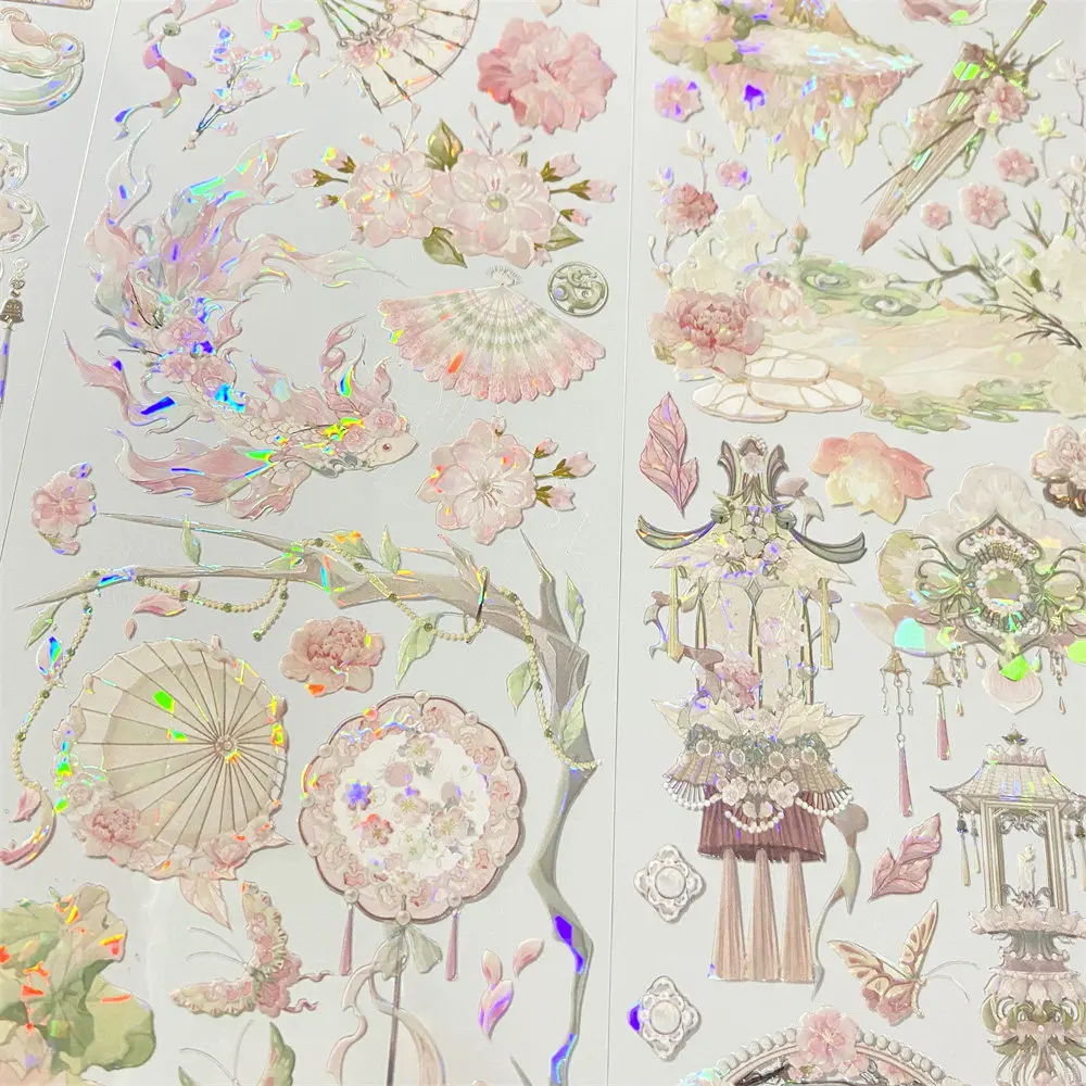 Journal N16 Peach Branch Yaoyao Peach Blossom Fox Wild Banana PET Antique Scrapbook Mobile Phone Case Sticker