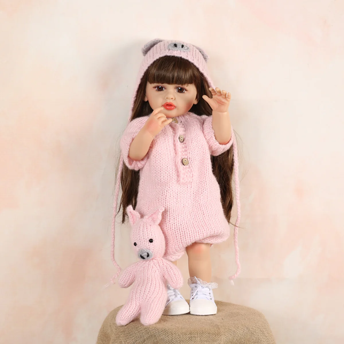 55 CM Reborn Baby Girl Doll Full Body Silicone Vinyl Bebe Reborn Cosplay Pink Pig Doll Toy Kids For Birthday Gift