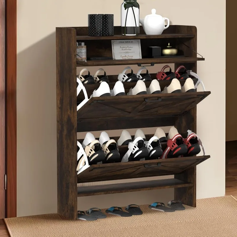 Shoe Cabinet with 2 Flip Drawers, Shoe Storage Cabinet for Entryway, Freestanding Hidden Shoe Cabinet Organizer