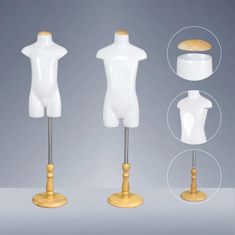

High Quality Fiberglass Solid Wood Base Half Body for Clothing Display Full Body Children Mannequin