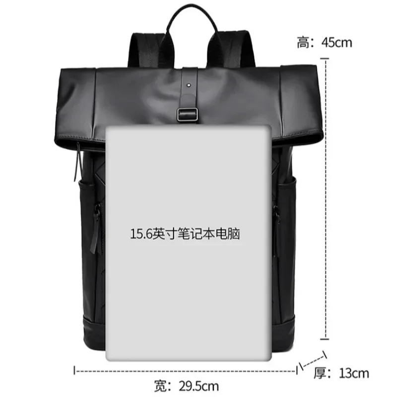 PU Leather Travel Backpack Men\'s Roll Top Large Capacity 15.6 Inch Laptop Waterproof  Backpack Reflective Diamond Lattice Bags