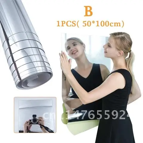 50*100cm Self-Adhesive Long Blurry Mirror Sticker Wall Mirrors For Living Room Decor Bathroom Decoration Silver Furniture Films