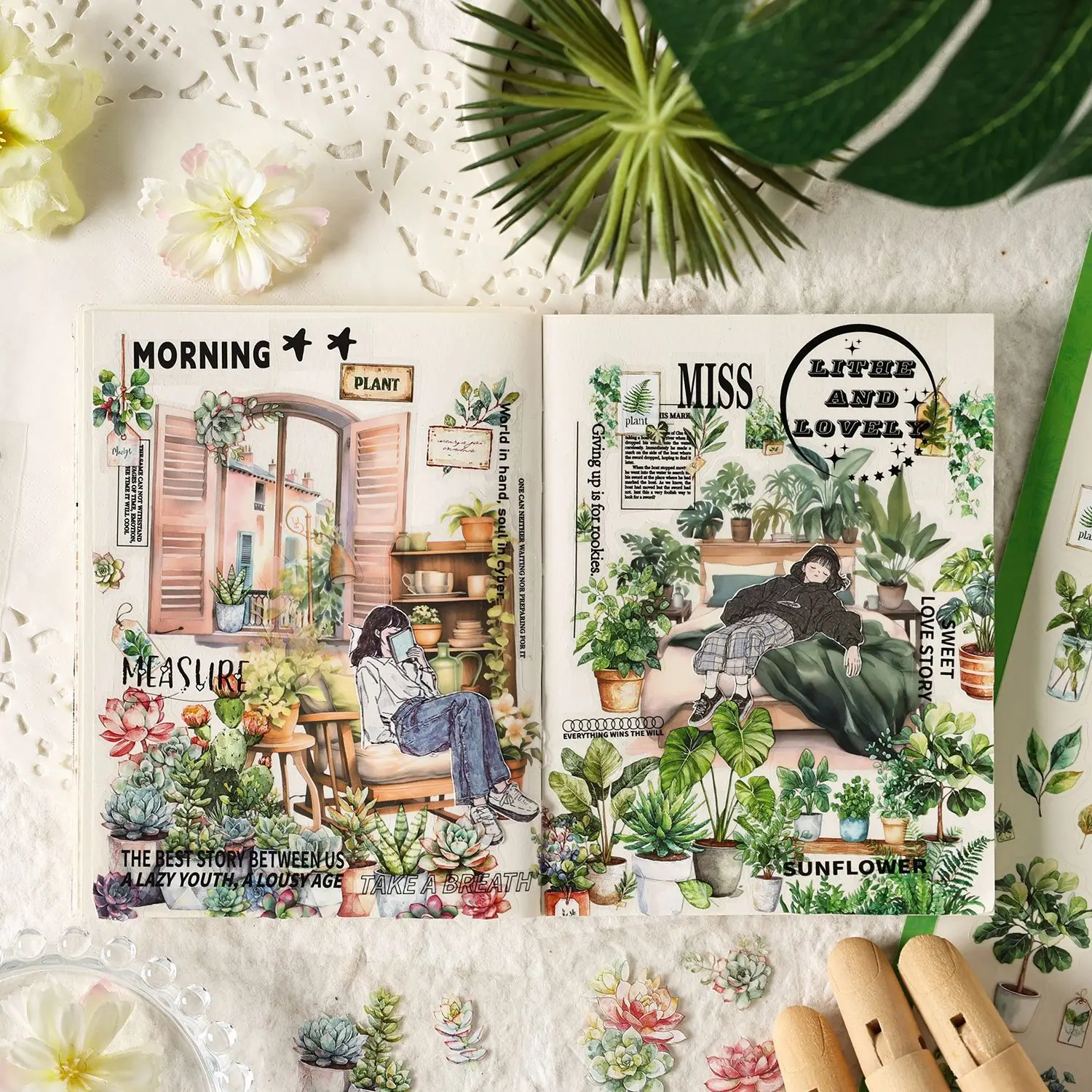 Autocollant Vintage série temps naturel plante fleur fruits paysage PET, matériel créatif pour Journal, Collage, papeterie pour Scrapbook, DIY bricolage