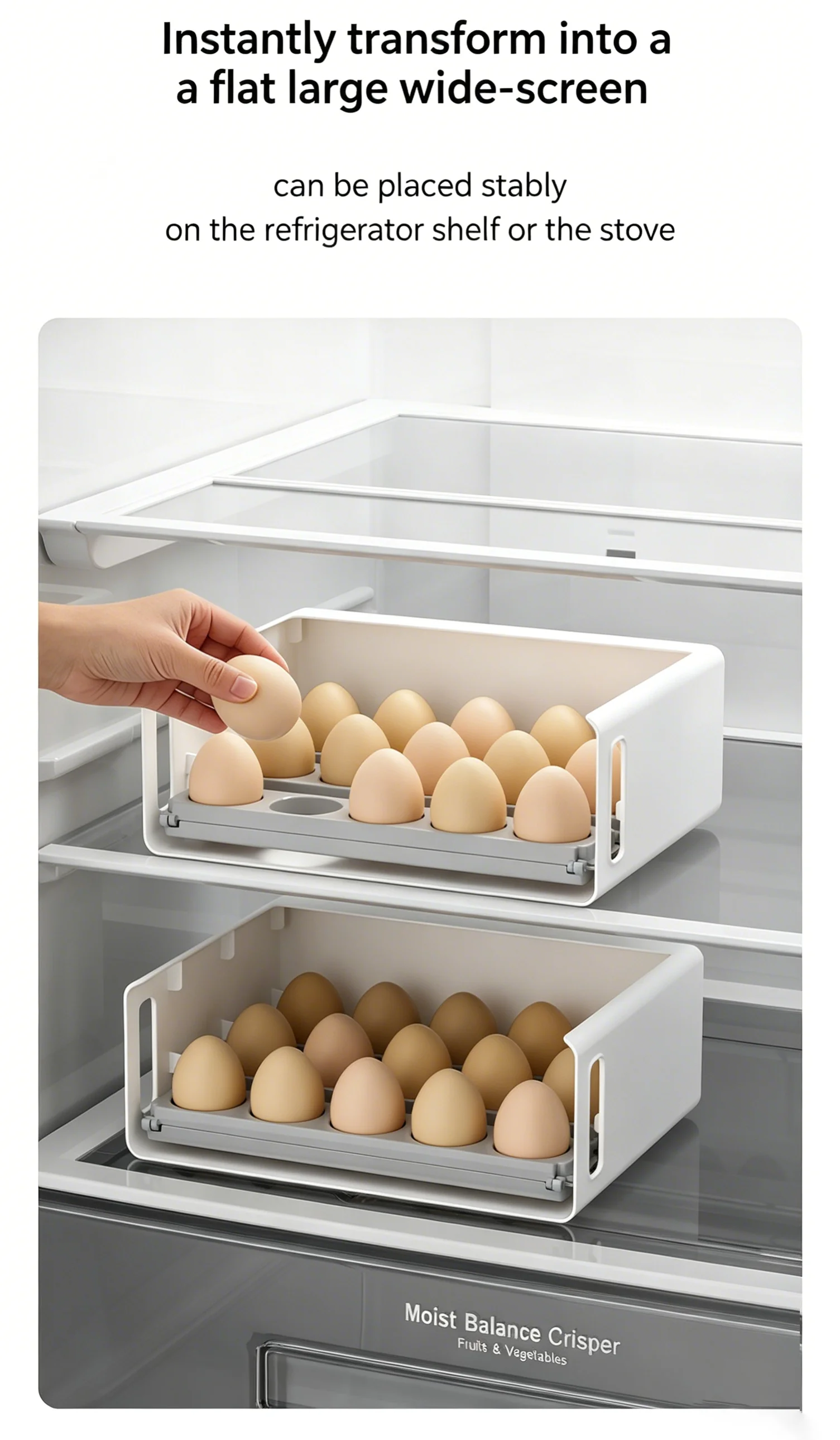 Neue Verbesserte Kühlschrank-Eier-Aufbewahrungsbox Faltbarer Seitentür-Kühlschrank-Eier-Organizer 30-Eier-Spender Aufbewahrungsbehälter – Detail 9