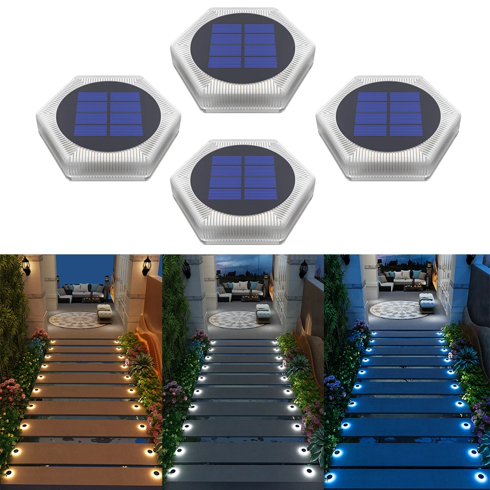 

4Pcs Solar Deck Lights LED Outdoor Lighting Garden Step Waterproof For Stairs Patio Pathway Yard Fence Wall Lamp Christmas Decor