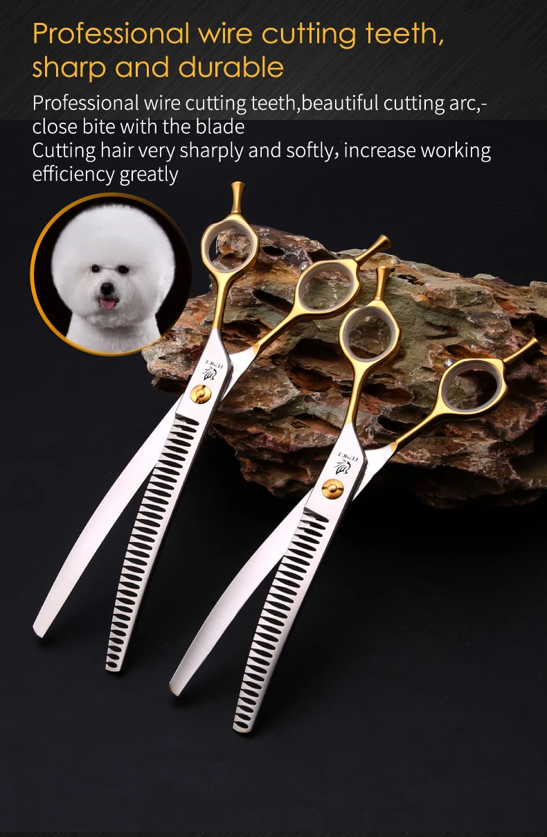 Fenice JP440C High Quality 7.0/7.5 inch Professional Dog Grooming Scissors Curved Chunker Scissors Grooming for Dogs Face Body