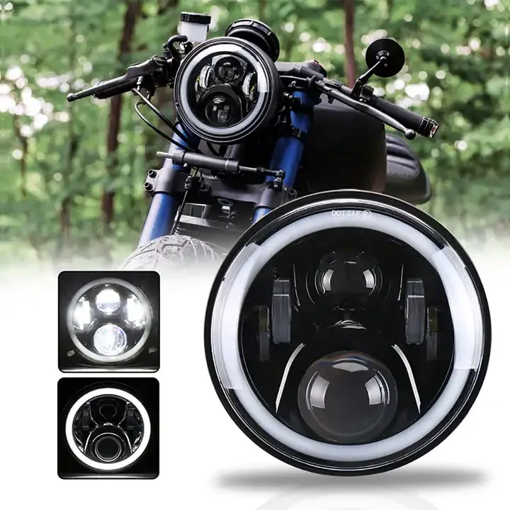 

7" Led Headlamp With White Halo Ring Motorcycle 7 Inch Headlight Fit For Honda Motorcycle
