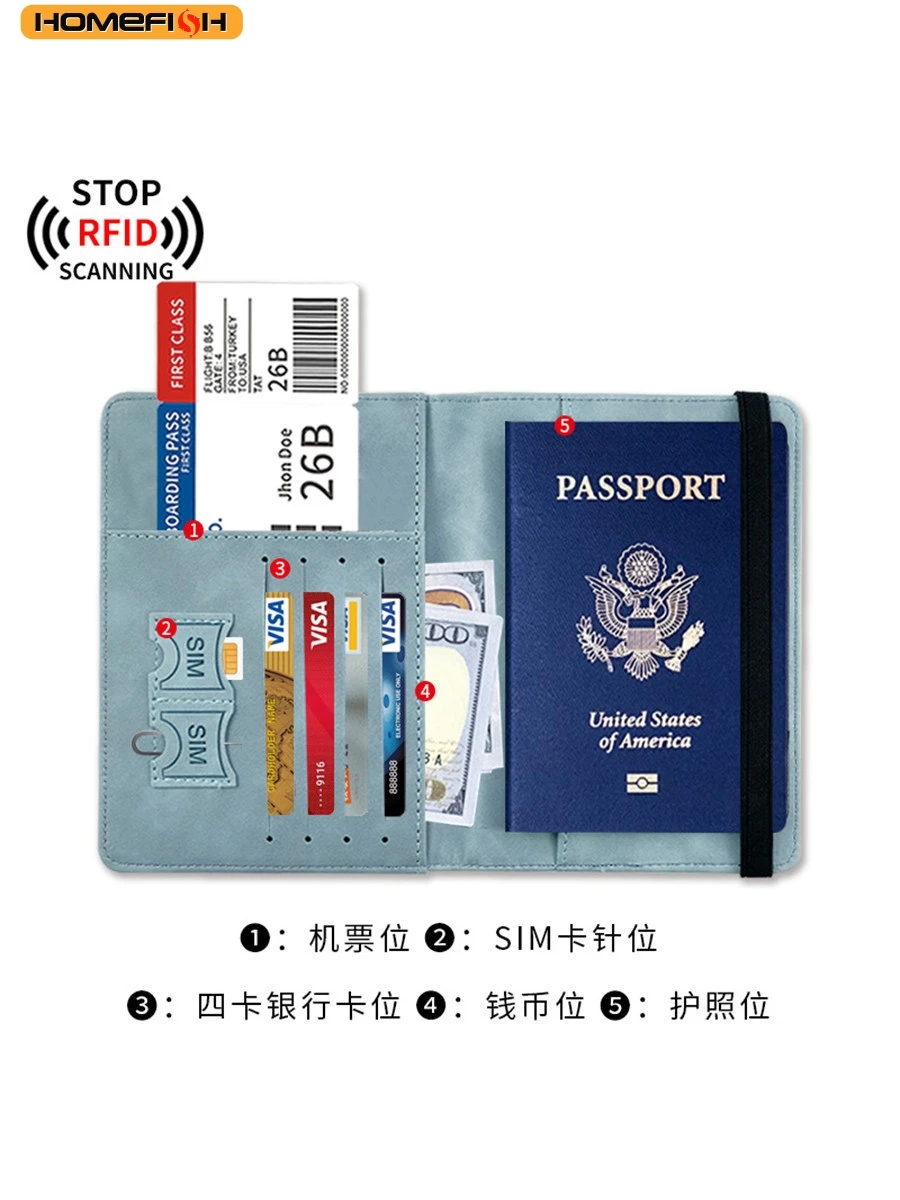 HOMEFISH Women Men RFID Vintage Business Passport Covers Holder Multi-Function ID Bank Card PU Leather Wallet Case Travel Access