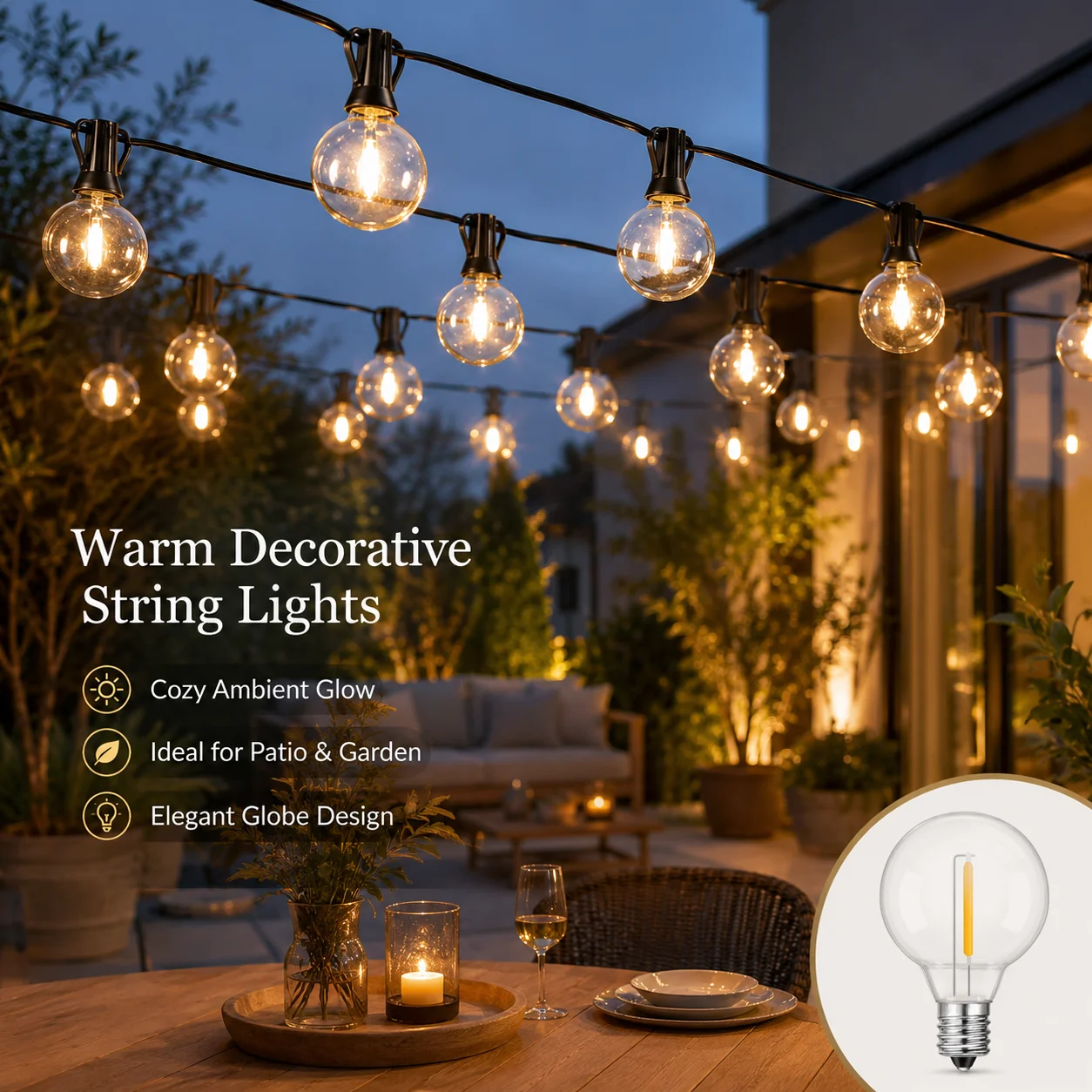 G40 LED Bulbs E12 1W 110V 220V Shatterproof Plastic Dimmable 2200K Warm Yellow String Light Replacement for Indoor Outdoor Decor