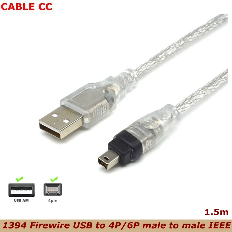 USB Male to Firewire IEEE 1394 4 Pin Male iLink Adapter Cord firewire 1394 Cable for SONY DCR-TRV75E DV camera cable 1m