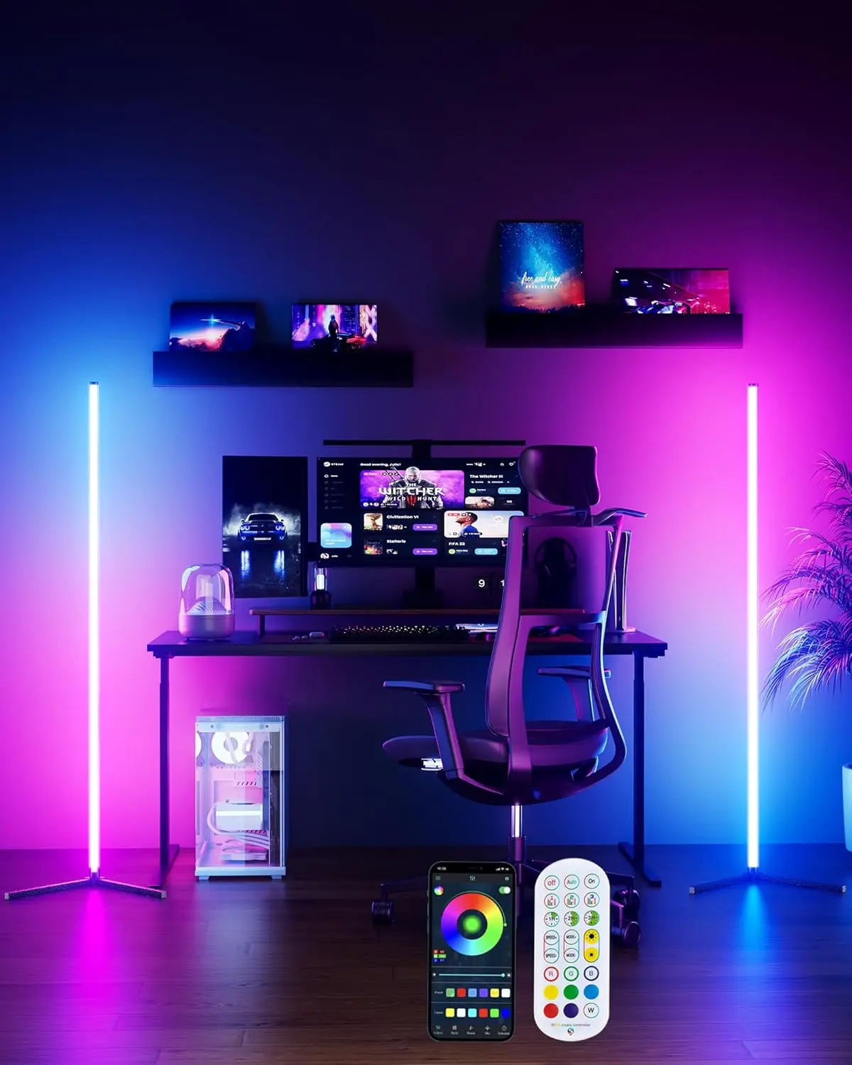 

65' RGB Corner Floor Lamp, APP-Controlled LED with 16M Colors & Music Sync for Living Room, Bedroom, Gaming Room