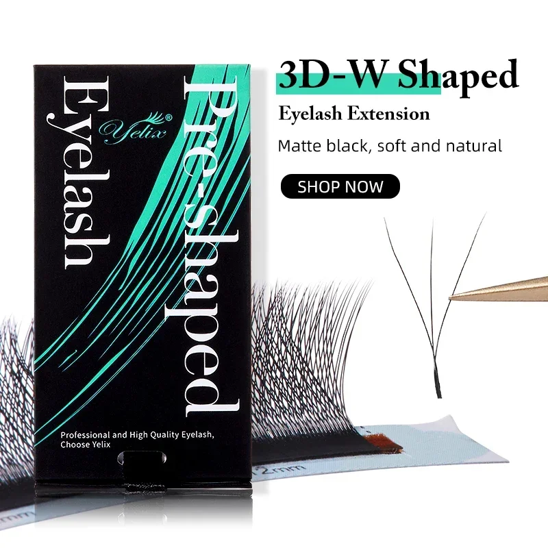Yelix 3D W-förmige Wimpernverlängerung, natürlich, weich, vorgefertigt, Volumenfächer, falsche Wimpern, russische Wimpern, individuelle Wimpern