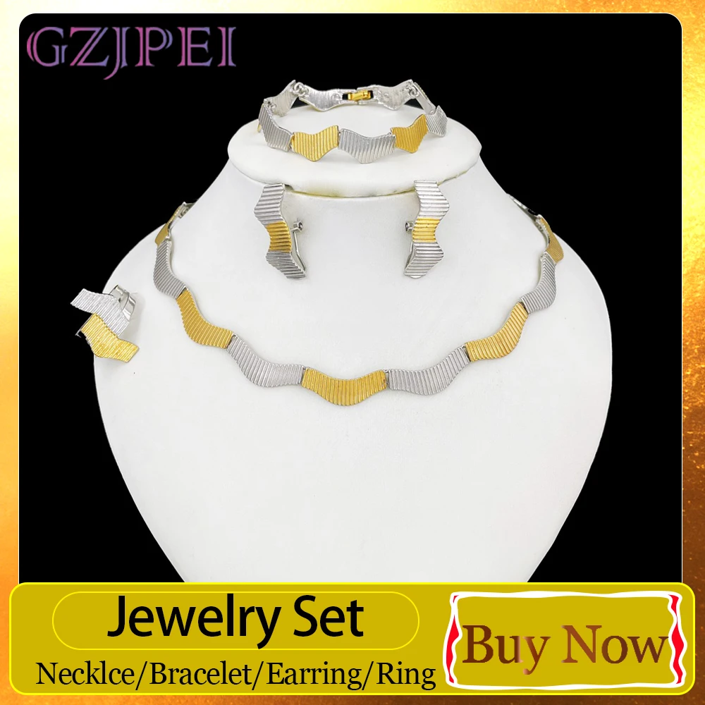 

GZJPEI Dedign Gold Silver Color Wave Jewelry Set For Women Wedding Gift Hight Quality Two Tone Jewellery Accessories 2026 New