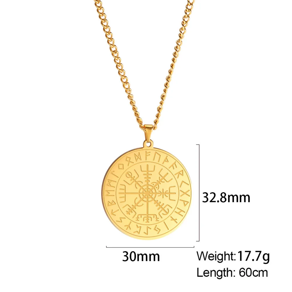 EUEAVAN Vintage Vegvisir Compass Necklaces for Men Stainless Steel Nordic Odin Runes Pendant Necklace Classic Amulet Jewelry