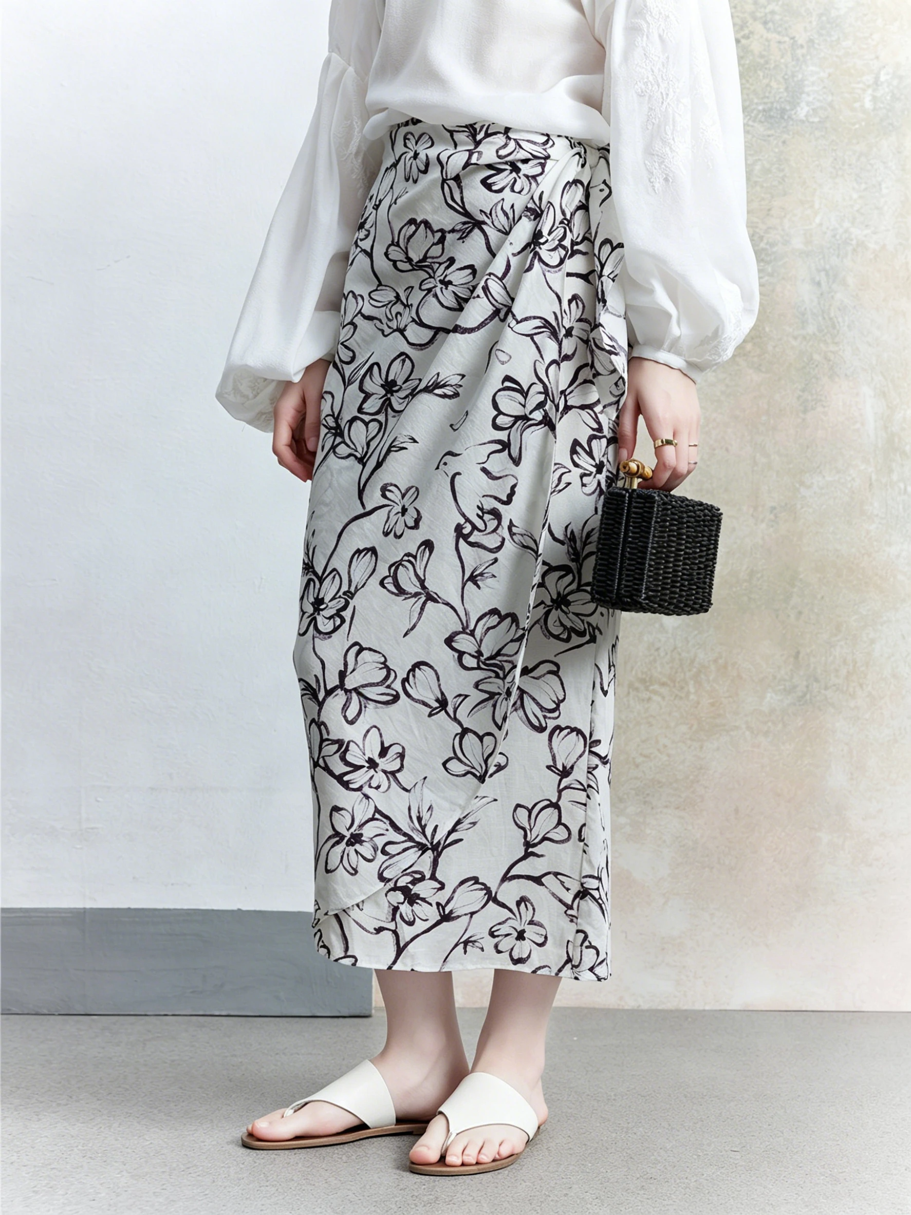 

Slimming Effect Abstract Print Mixed Fiber Half-length Skirt High Waist Commuter Style Ladies Fashion City Commute Skirt