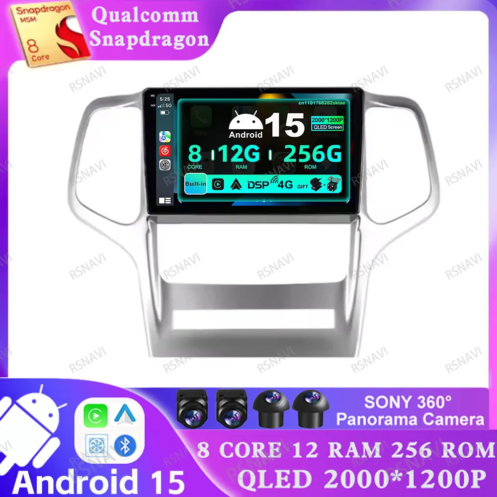 Car Radio Android 15 For Jeep Grand Cherokee 2008 2009 - 2013 Autoradio Stereo Systems Qualcomm AUTO Navigation Snapdragon QLED