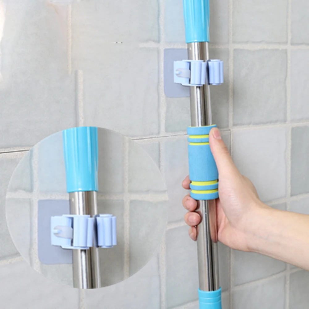 

4 Pcs High-quality Bathroom Wall Mounted Mop Organizer Holder Brush Storage Rack Kitchen Clip Seamless Mop Hook Clip Card Holder