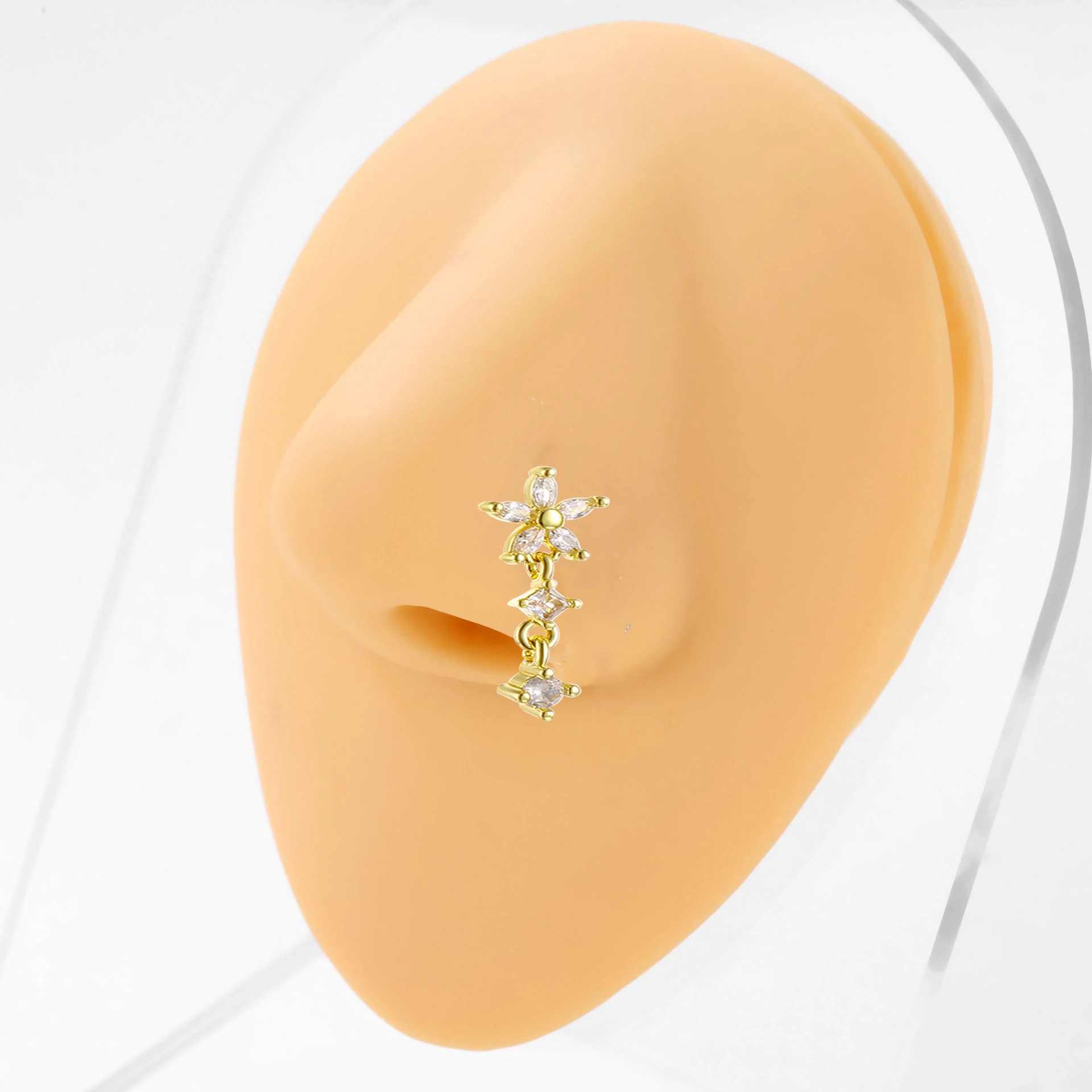 Surgical Steel L Bend Long Dangle Nose Ring CZ Butterfly Flower Nose Stud for Women 20G Nose Piercing Jewelry Fashion Trendy