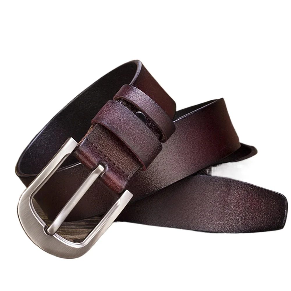 

Coffee Genuine Leather Belt Male Black Brown Men High Quality Belt Pin Buckle Real Cowskin Mens Belt for Jeans Big Size 125cm