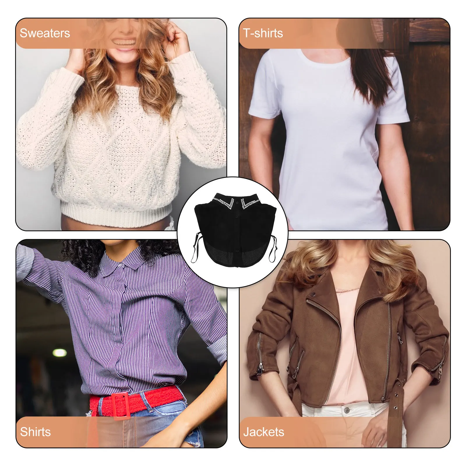 

Rhinestone Artificial Pearl Fake Collar Women Shirt Detachable Blouse Decorative Faux False Collar Charming Accessories