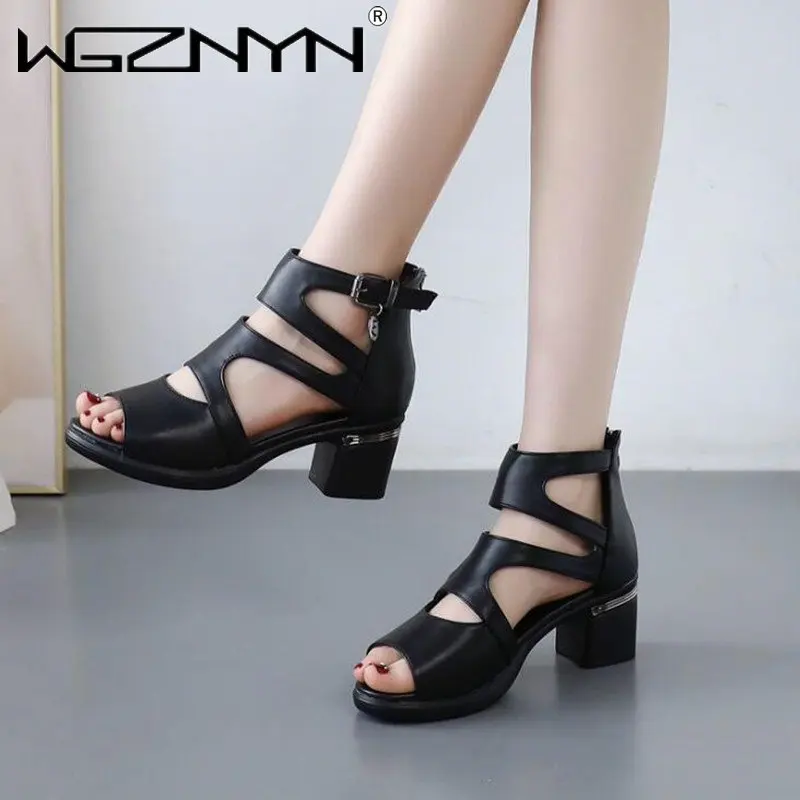 2023 NEW Comfortable Fashion Shoes Women Sandals High Heels Summer Sweet Fashion Wedding Shoes White and Black Handmade Sandals