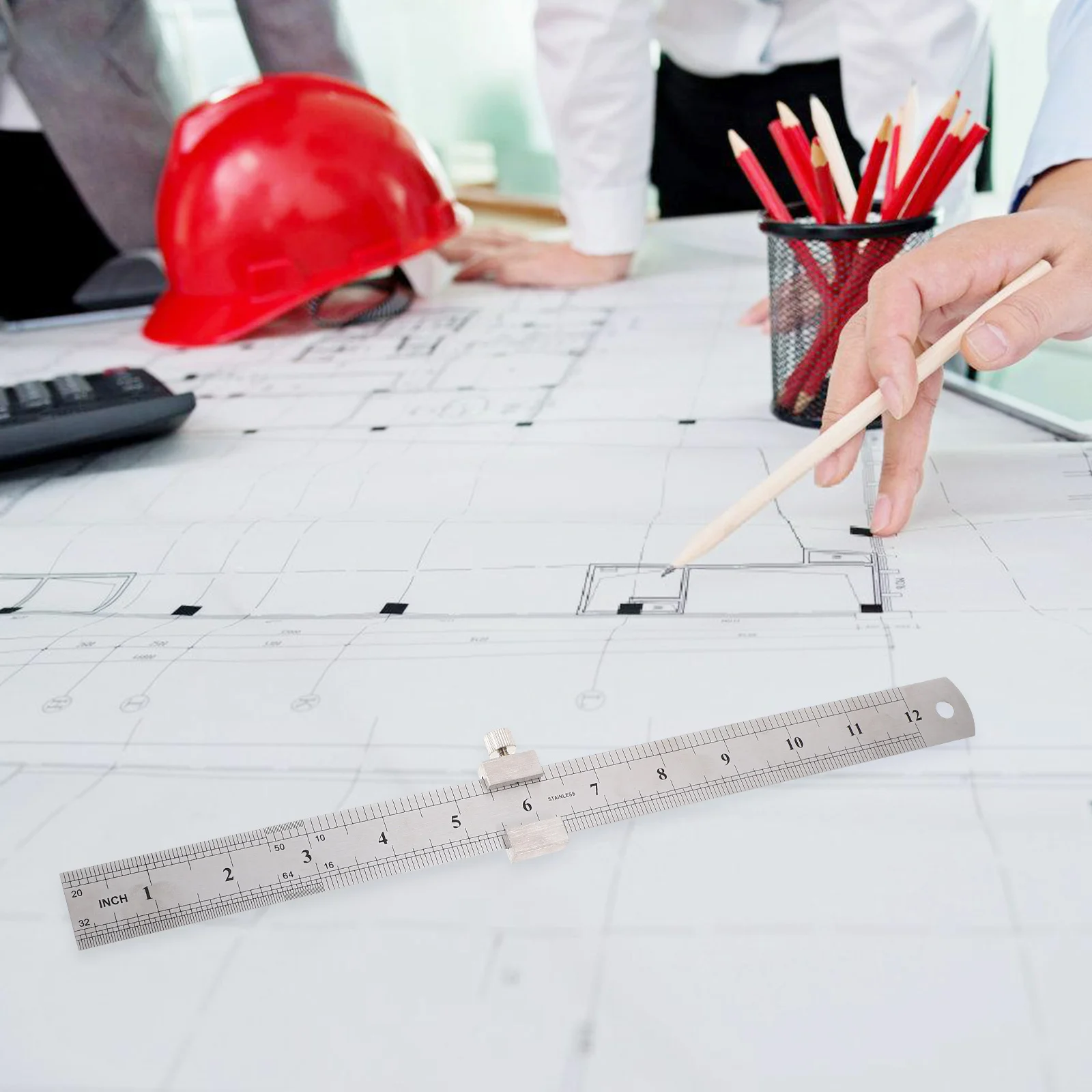 

Stainless Steel Ruler Precision Measuring Scale Gauge Carpentry Engineer Tool With Positioning Block Office School Use Metric