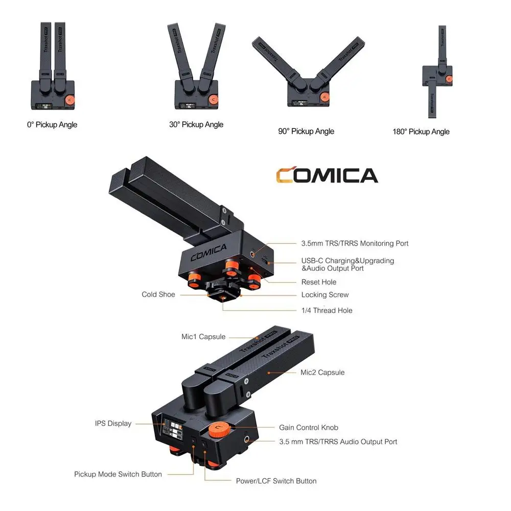 Comica Traxshot PRO Transformable Shotgun Microphone for Canon Nikon Sony Camera Phone Tablet Computer PC  Video Recording