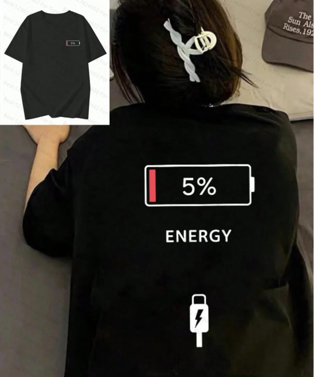 Couple Matching 5% Low Battery Energy Print T-Shirt Plus Size Cotton Short Sleeve Tee for Women t-shirt Men Tshirt Summer Tops