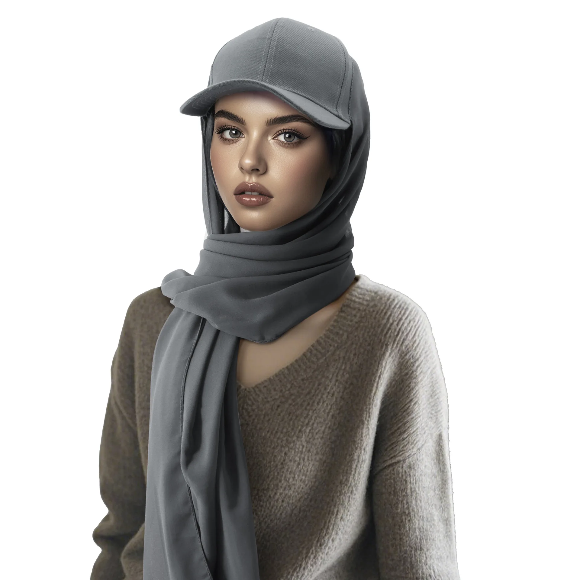 

Новая однотонная шифоновая кепка-шарф для женщин в этническом стиле, универсальная, с козырьком, для ношения поверх головы