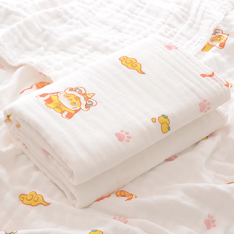 Cartoon Print Four-layer Cotton Gauze Newborn Blanket Soft Absorbent Bath Towel Summer Thin Air-conditioned Room Baby Blanket